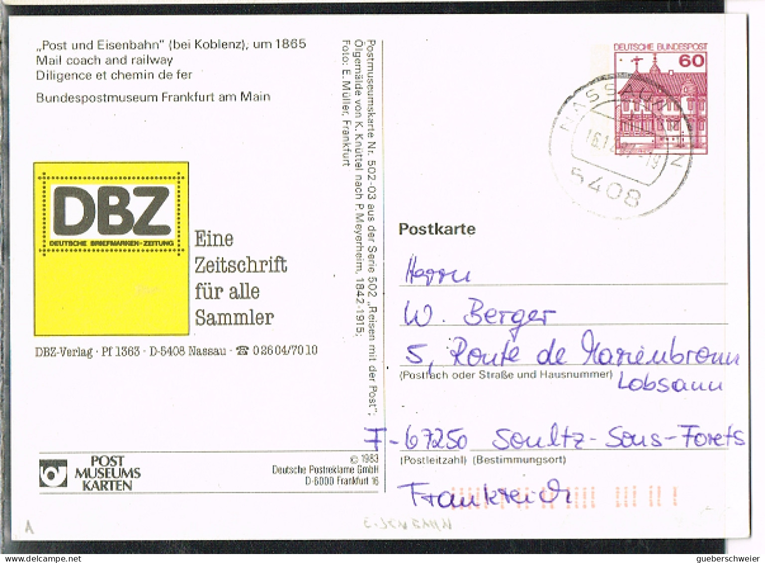 POST 34 - ALLEMAGNE Entier Postal Illustré Musée De La Poste Diligence Et Chemin De Fer - Private Postcards - Used