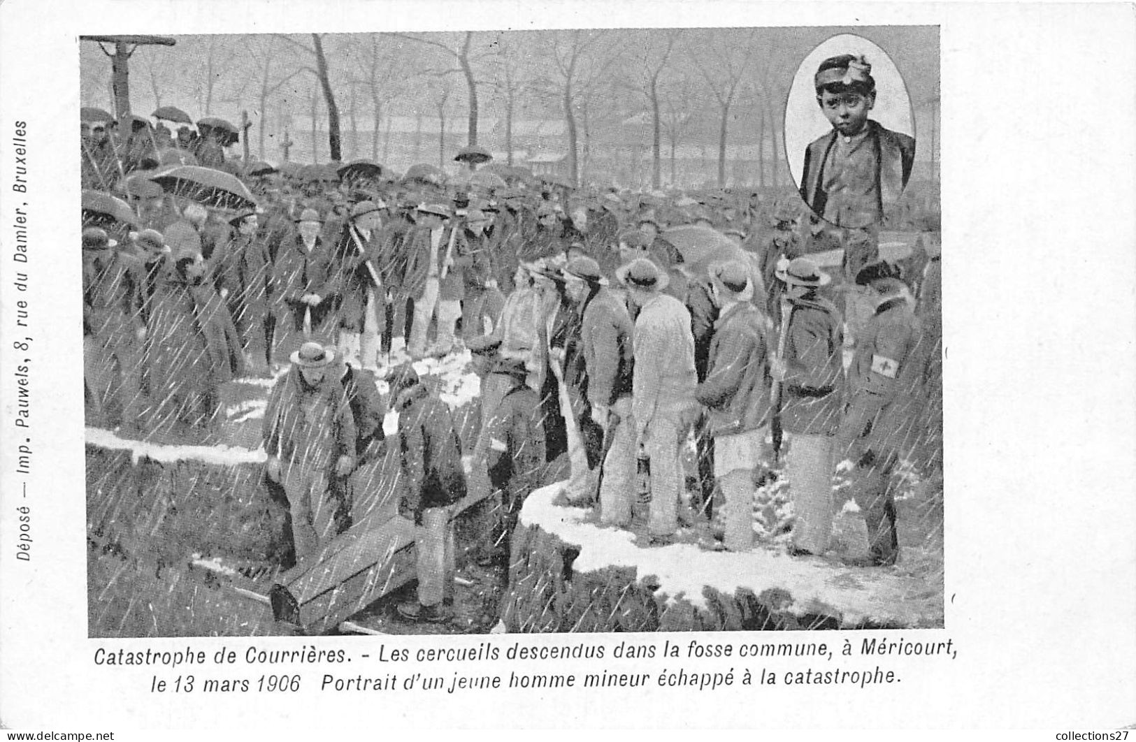 62-COURRIERES- CATASTROPHE DE COURRIERES- LES CERCUEILLS DESCENDUS DANS LA FOSE COMMUNE A MERICOURT  1906 - Andere & Zonder Classificatie