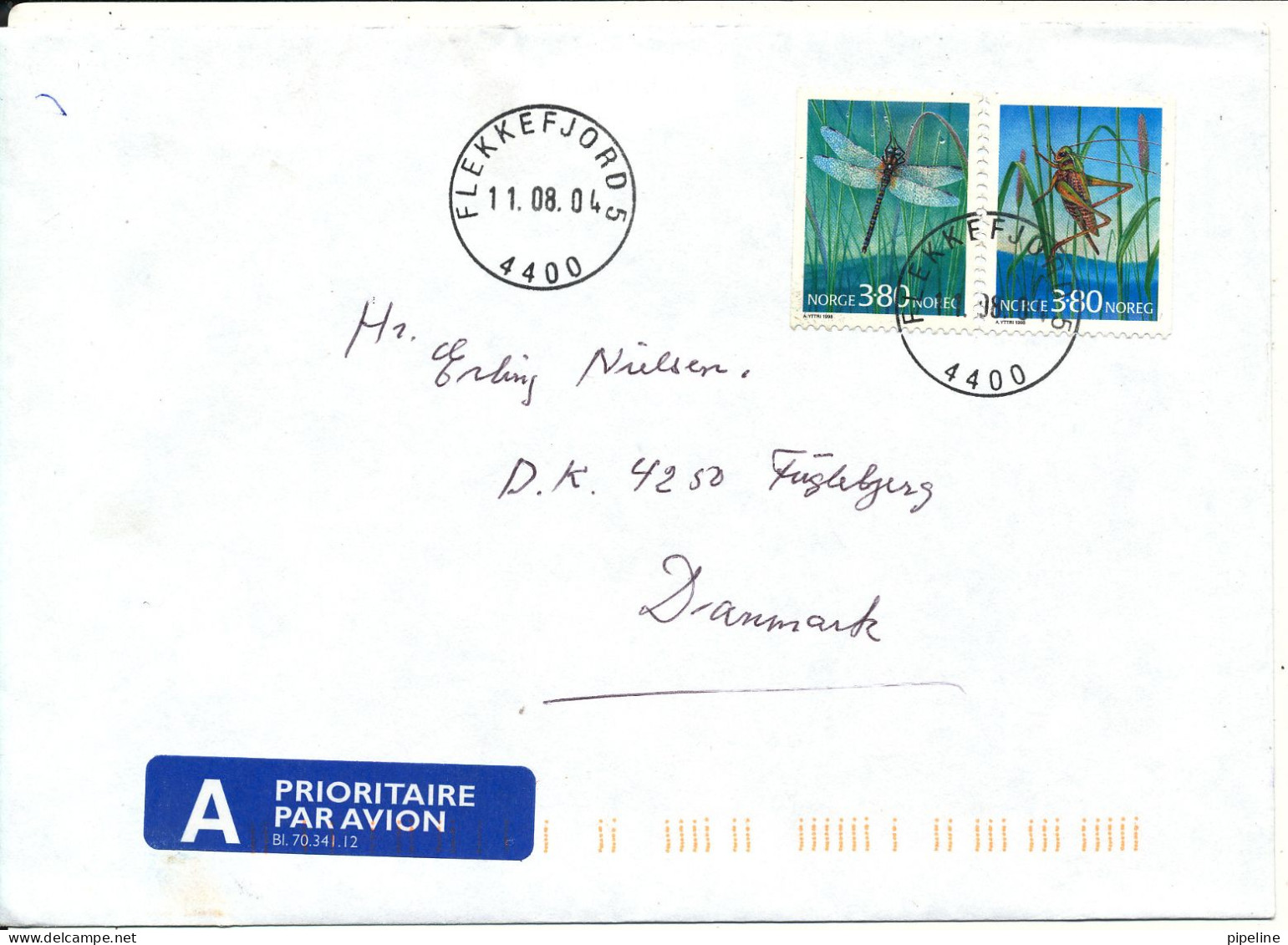 Norway Cover Sent To Denmark 11-8-2004 Topic Stamps Insects In Pair - Storia Postale