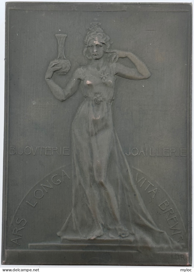 Plaquette Médaille En Bronze. Hommage à Louis Wolfers. Bijouterie, Joaillerie. Art Nouveau. Sculpteur De Rudder. RARE! - Professionals / Firms