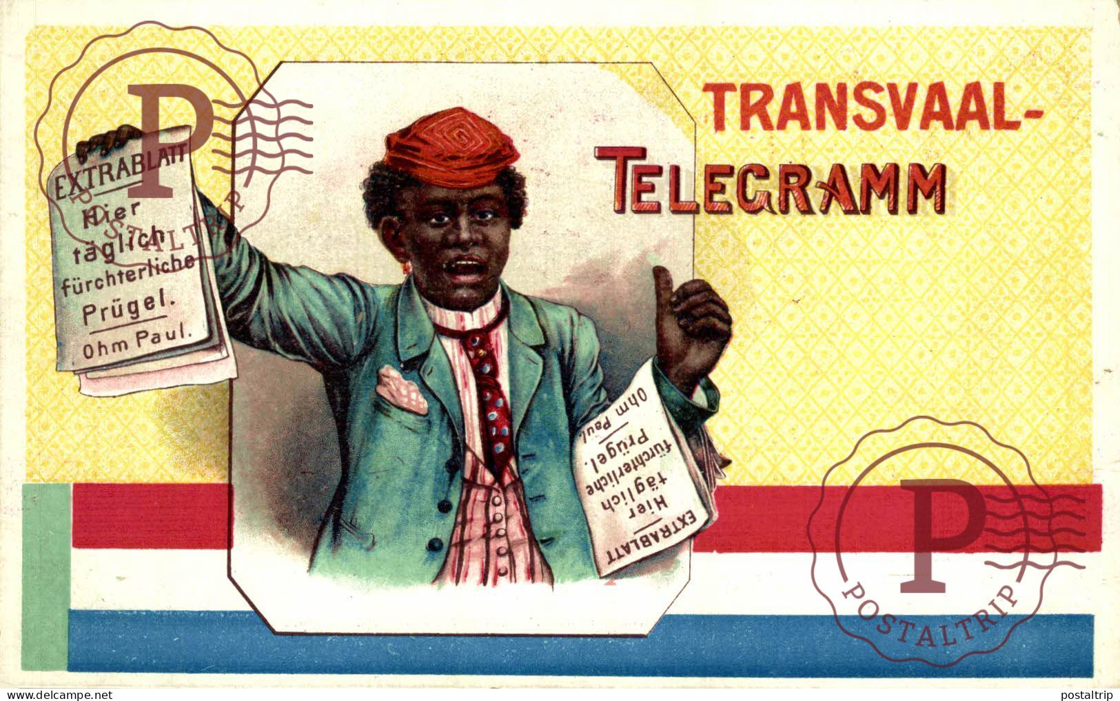 Transvaal Südafrika, Telegramm, Zeitungsverkäufer Mit Extrablatt, Ohm    Black Americana   Afro Americana Coleccionblack - Black Americana