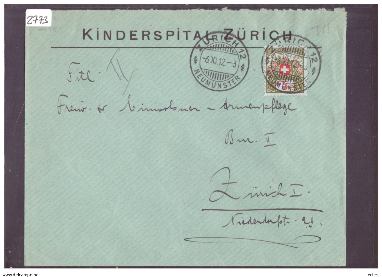 TIMBRE DE FRANCHISE No 315 SUR ENVELOPPE - KINDERSPITAL ZÜRICH - Portofreiheit