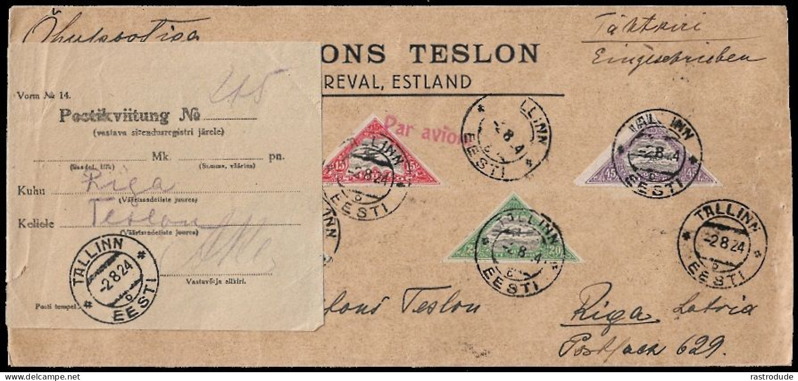 1924 ESTLAND ESTONIA EINSCHREIBEN REGISTERED LETTER SATZBRIEF AIRMAIL FLUGPOST TO RIGA LATVIA - Estonia