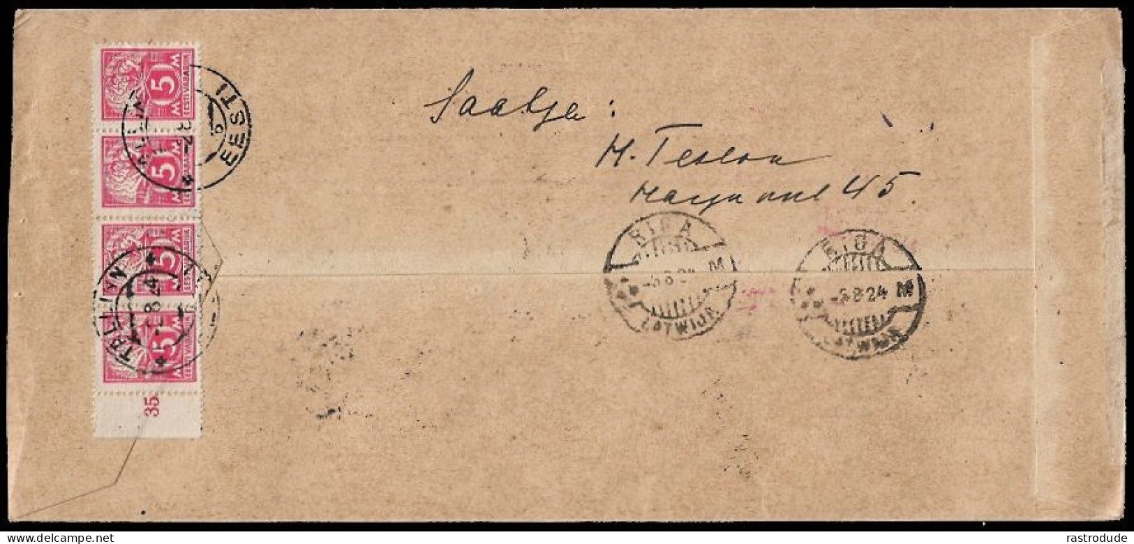 1924 ESTLAND ESTONIA EINSCHREIBEN REGISTERED LETTER SATZBRIEF AIRMAIL FLUGPOST TO RIGA LATVIA - Estonia