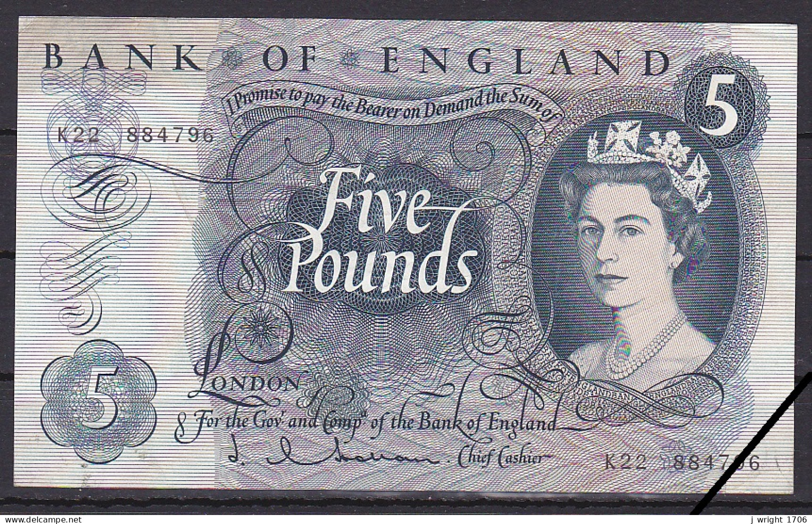 UK/Bank Of England, 5 Pounds, 1963-66/J. Q. Hollom Prefix K22, Grade F - 5 Pounds