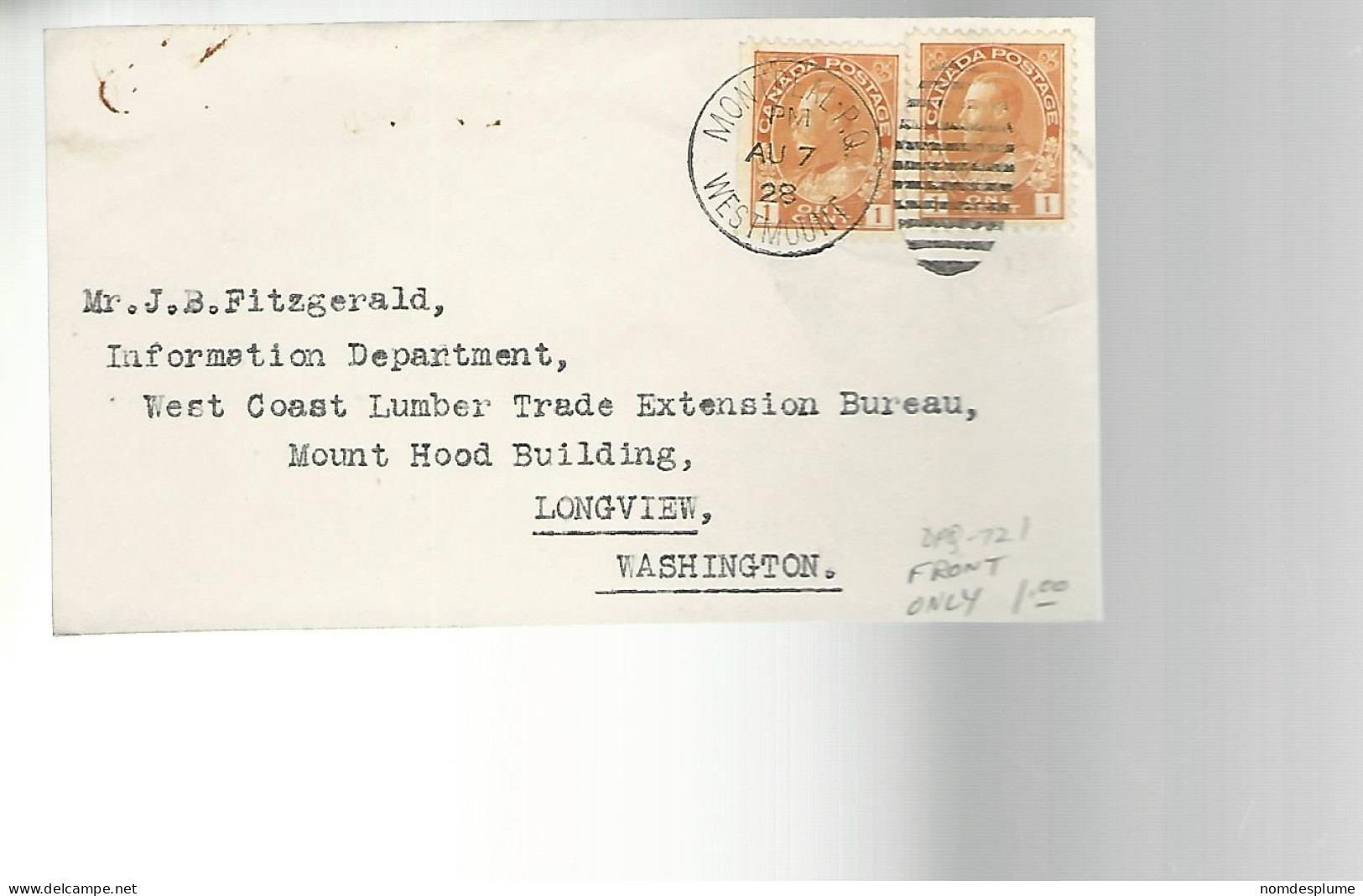 52042 ) Cover Canada Postmark Duplex  - 1903-1954 Könige