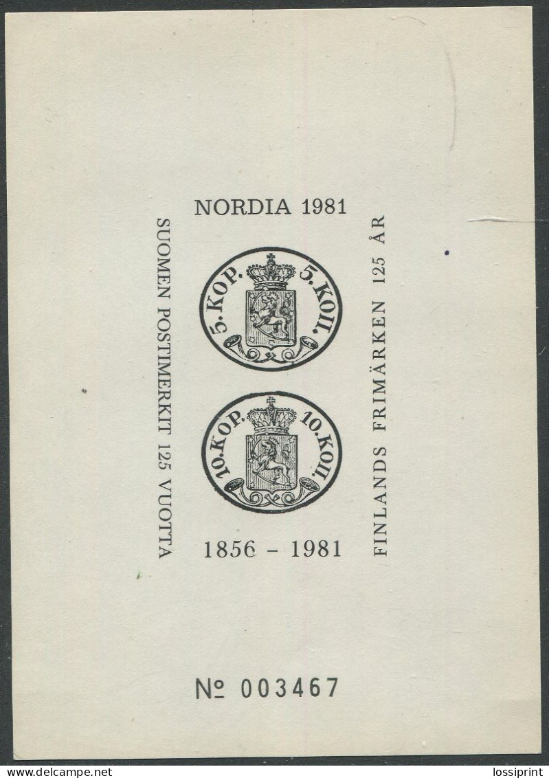 Finland:Unused Block/card Finnish Stamps 125 Years, Nordia 1981 - Storia Postale