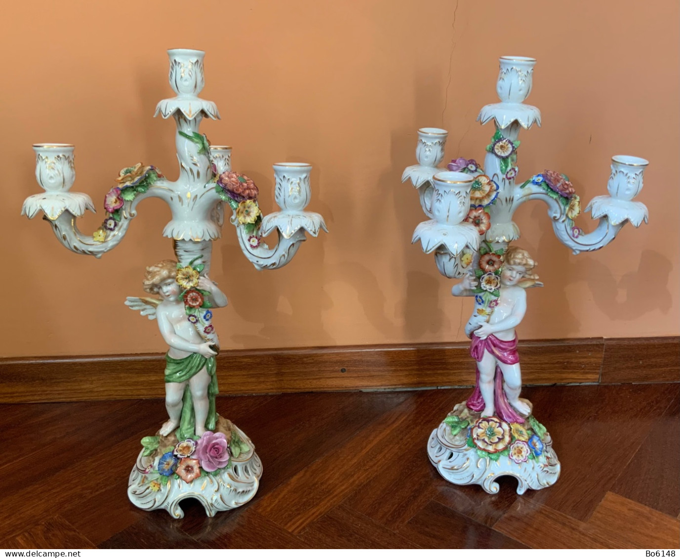 Coppia Grandi Candelieri Primi ‘900 Porcellana CAPODIMONTE Alti Cm.48 - Capodimonte (ITA)