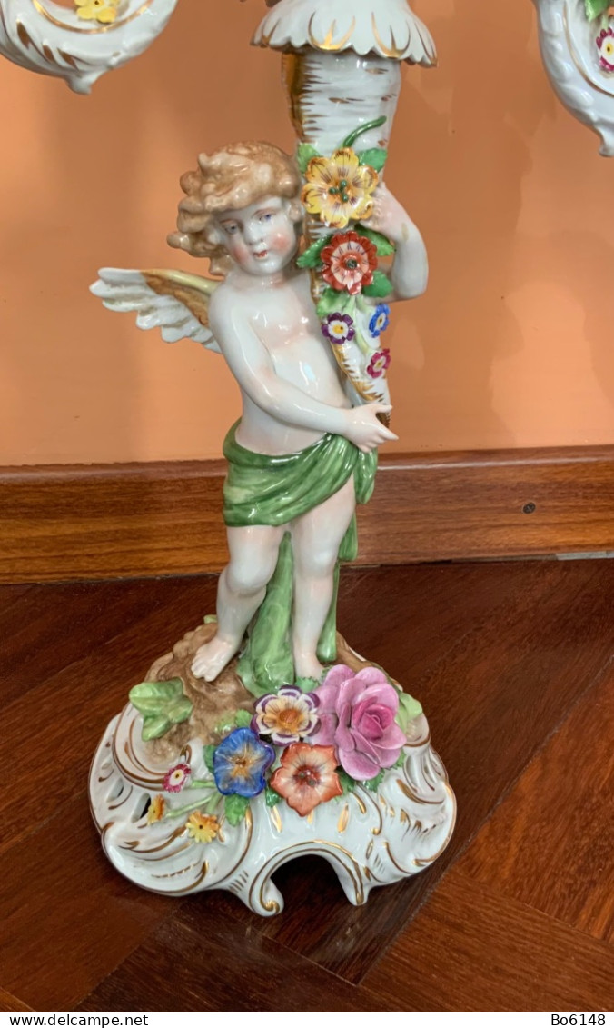 Coppia Grandi Candelieri Primi ‘900 Porcellana CAPODIMONTE Alti Cm.48 - Capodimonte (ITA)