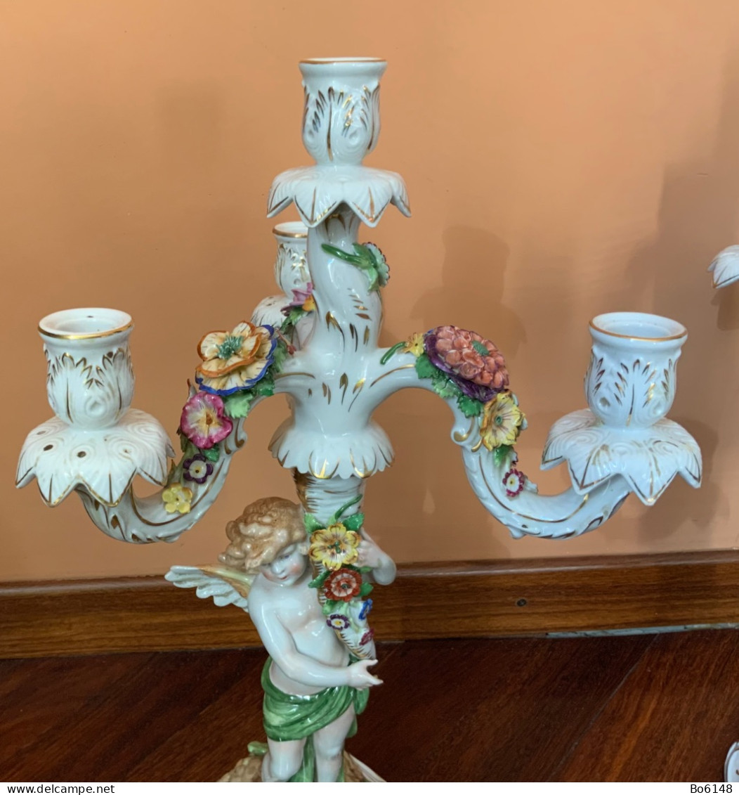 Coppia Grandi Candelieri Primi ‘900 Porcellana CAPODIMONTE Alti Cm.48 - Capodimonte (ITA)