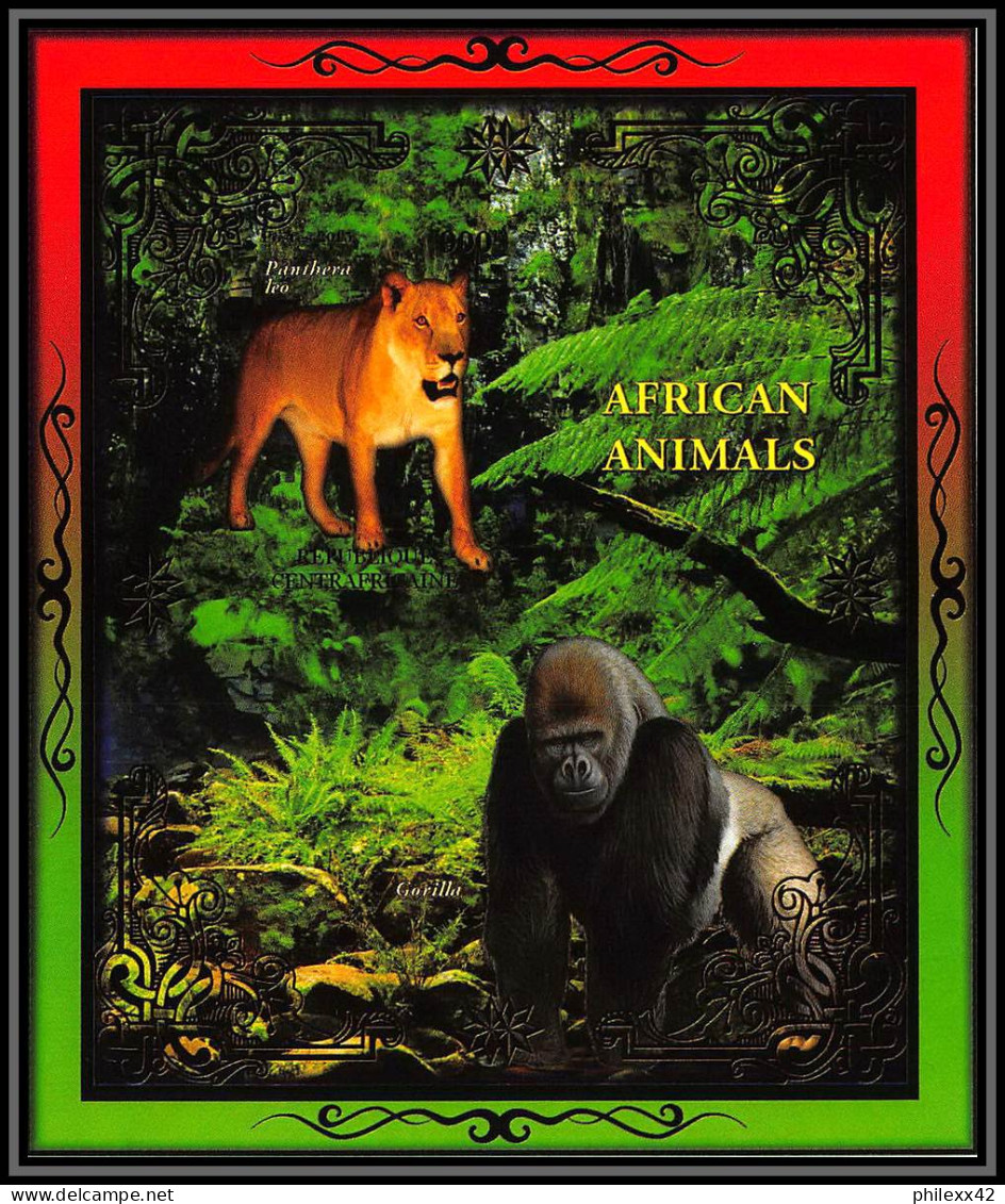 2084/ Centrafrique Centrfricaine Bloc Gorilla Gorille Singes Singe Monkey Monkeys Apes Lion Neuf ** MNH Tirage Privé - Gorilla's