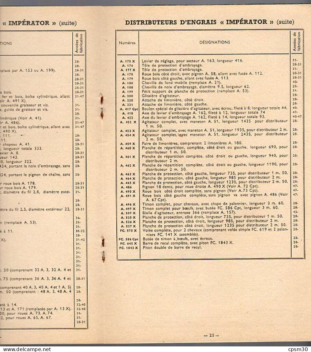 Livre - Catalogue Illustré De Vente, Pièces De Rechange Cultivateurs Semoir Distributeur D'engrais Herses (avec Facture) - Bourgogne