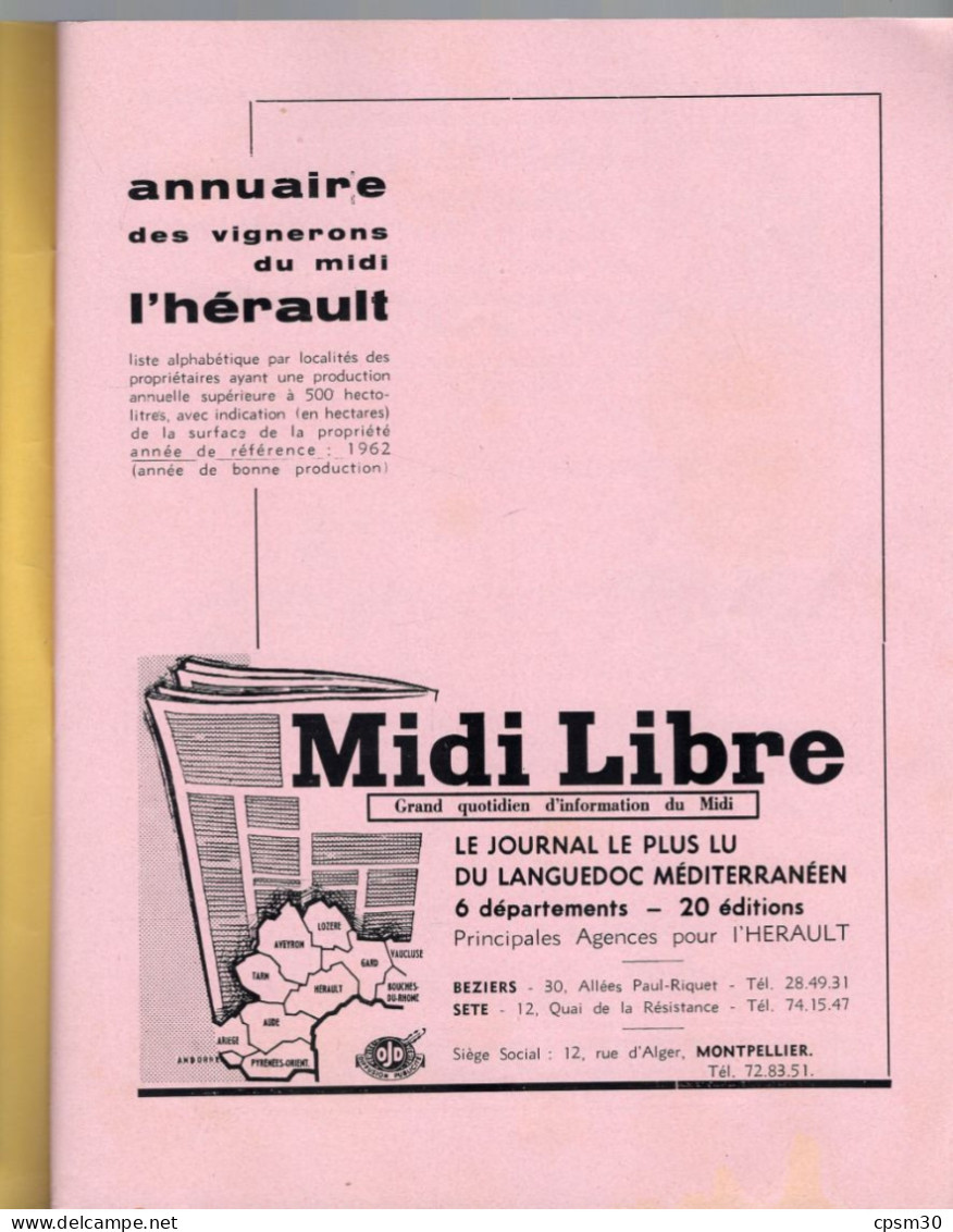 Livre - Annuaire Des Vignerons Du Midi,1er édition L'Hérault, 1965 - Telefonbücher