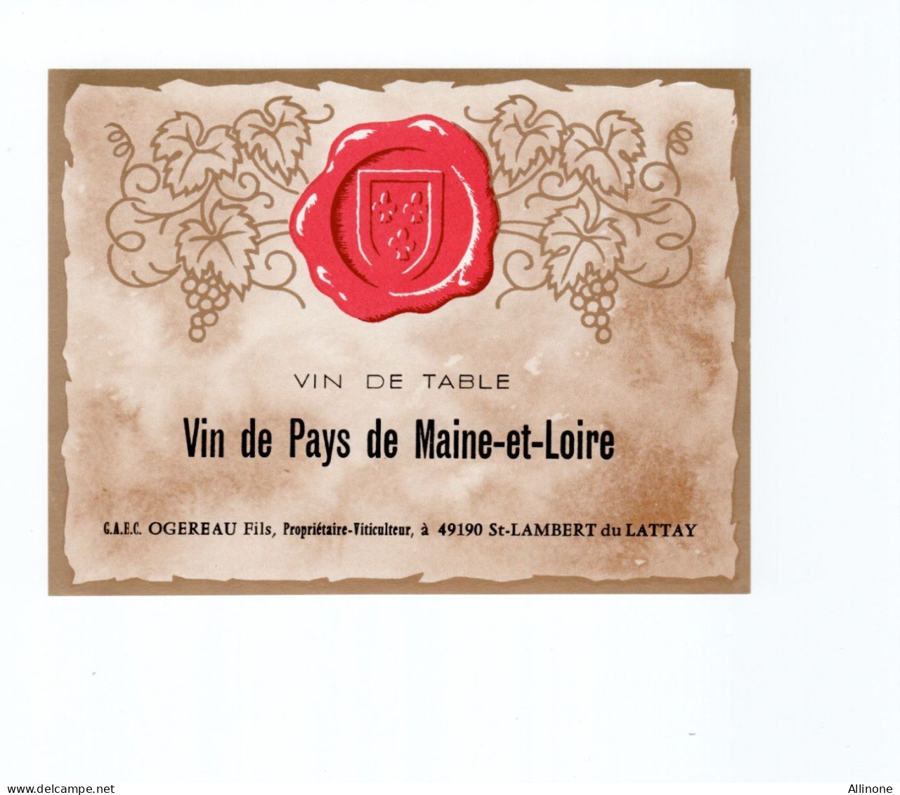 Etiquette De Vin Vin De Pays De Maine-et-Loire TB Neuve - Verzamelingen, Voorwerpen En Reeksen