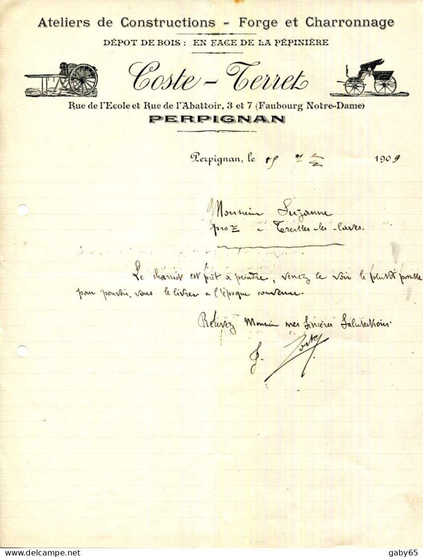 FACTURE.66.PERPIGNAN.ATELIERS DE CONSTRUCTIONS.FORGES.CHARRONNAGE.COSTE-TERRET 3 & 7 RUE DE L'ECOLE - Old Professions