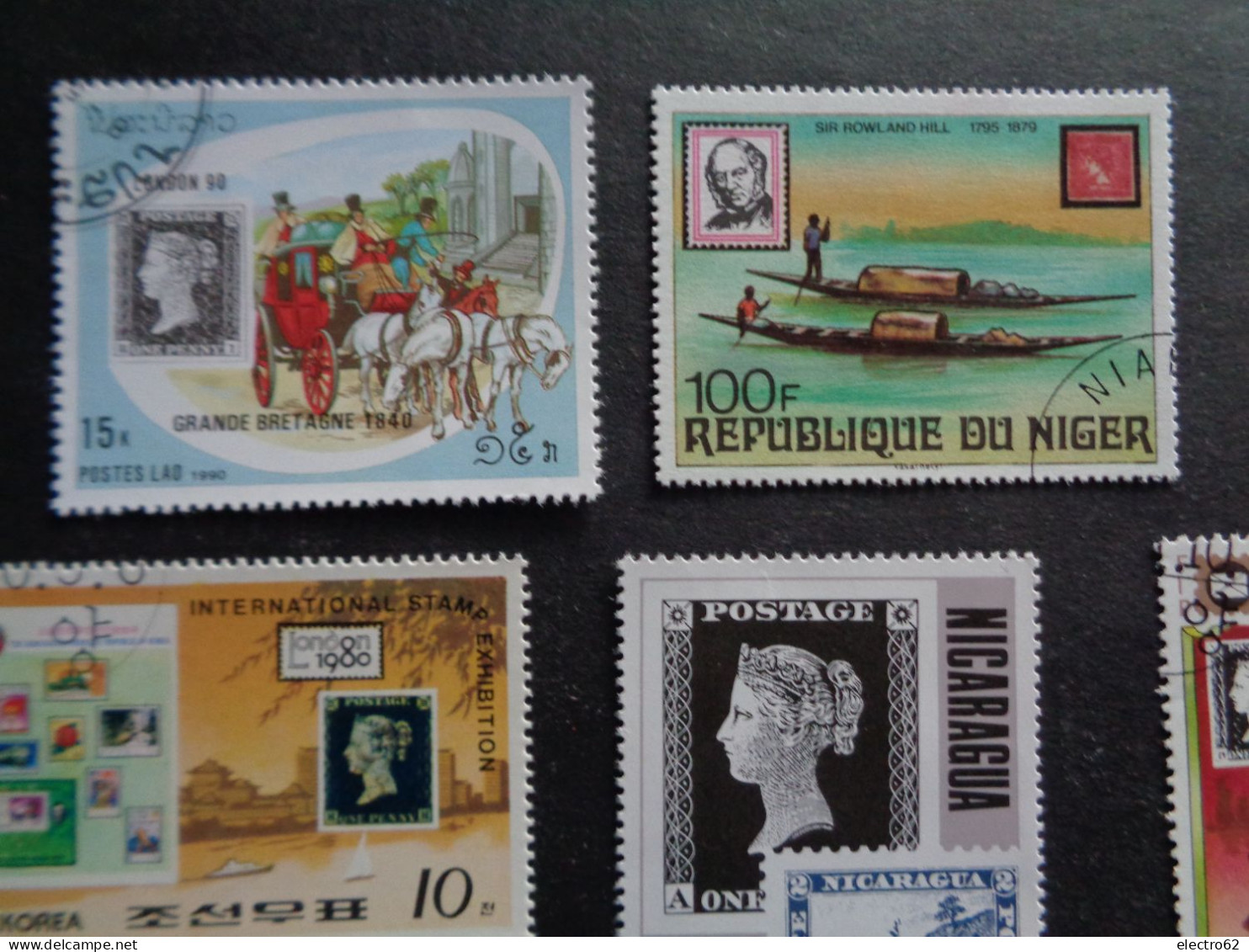 Sir Rowland Hill  Penny Black  Diligence Pirogue Nicaragua Corée  Niger Laos Djibouti - Rowland Hill
