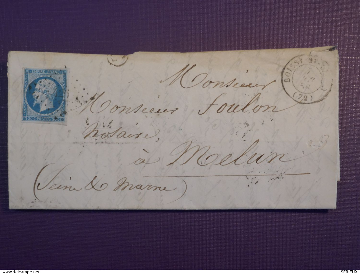 BZ8 FRANCE  BELLE  LETTRE RR  1858 PETIT BUREAU  BOISSY     A  MELUN    +N°14 + PERLé+AFF. INTERESSANT ++ - 1853-1860 Napoléon III.