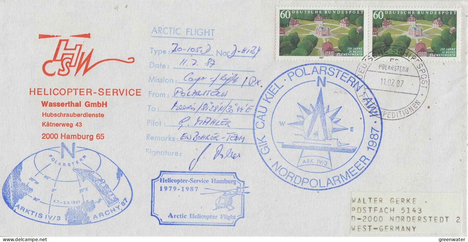 Germany FS Polarstern Heli Flight From Polarstern To Arctic Sea 11.7.1987 (SX175A) - Vols Polaires