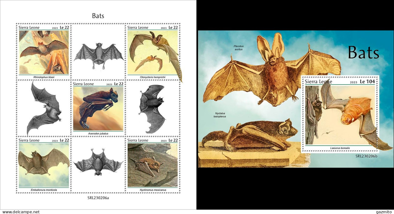 Sierra Leone 2023, Animals, Bats, 6val In BF +BF - Chauve-souris