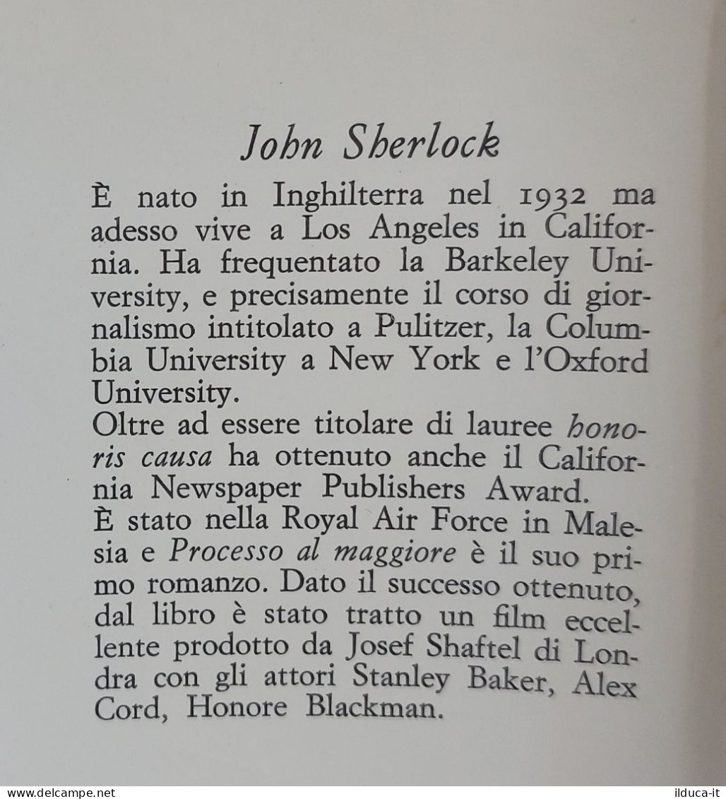 38935 V John Sherlock - Processo Al Maggiore - Club Degli Editori 1970 - Klassiekers