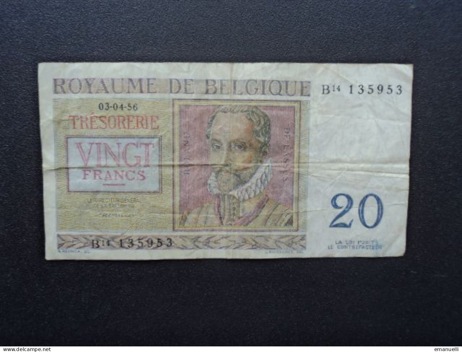 BELGIQUE : 20 FRANCS  03.04.1956    COB 29b / P 132b     TTB * - 20 Francos