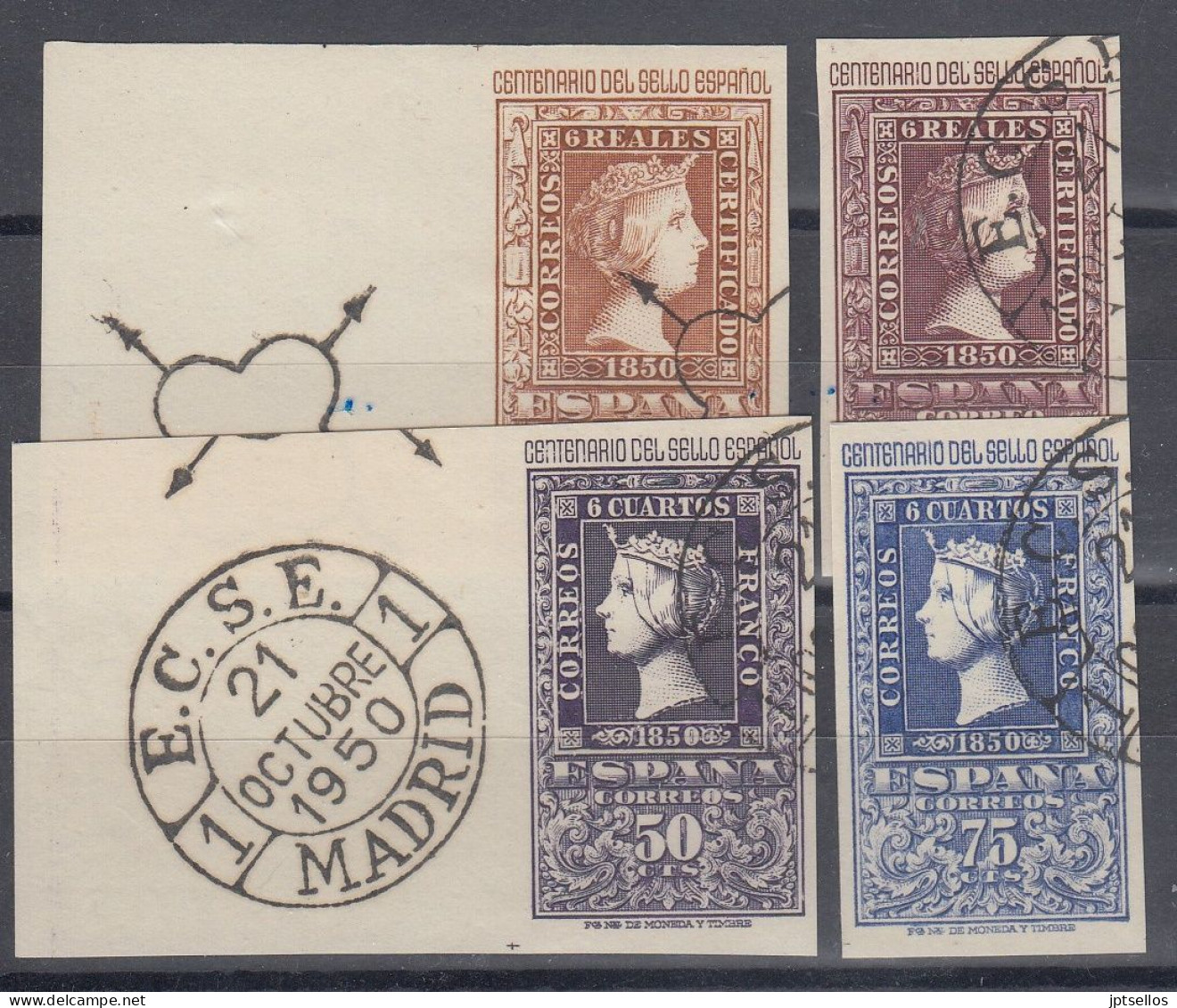 ESPAÑA 1950 Nº 1075/1076-1079/1080 CENTENARIO CORTO USADO, REF.02 - Used Stamps