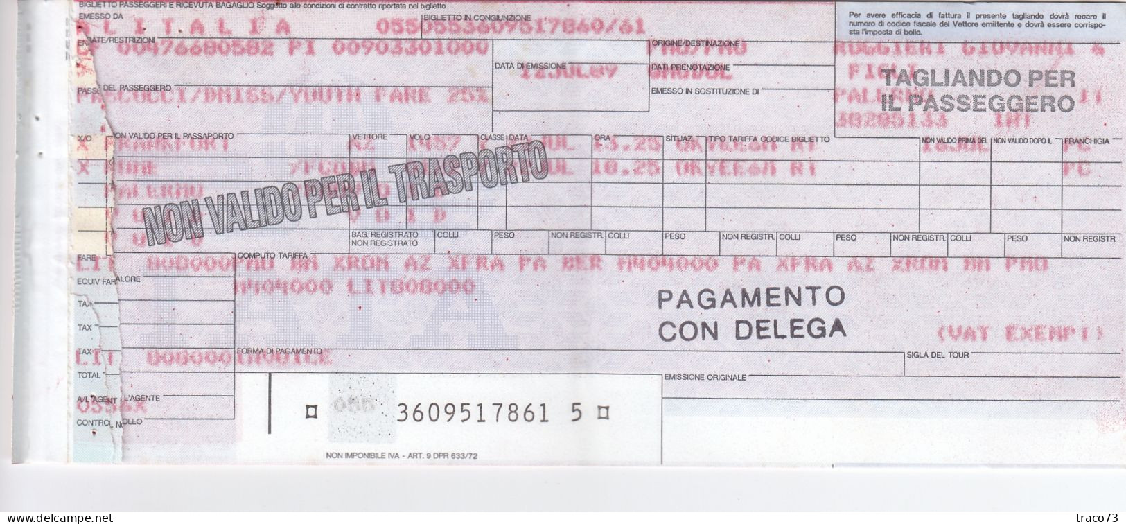 INTERNATIONAL AIR TRANSPORT ASSOCIATION - IATA /  BIGLIETTO  _ PASSENGER TICKET  _ 1989 - World