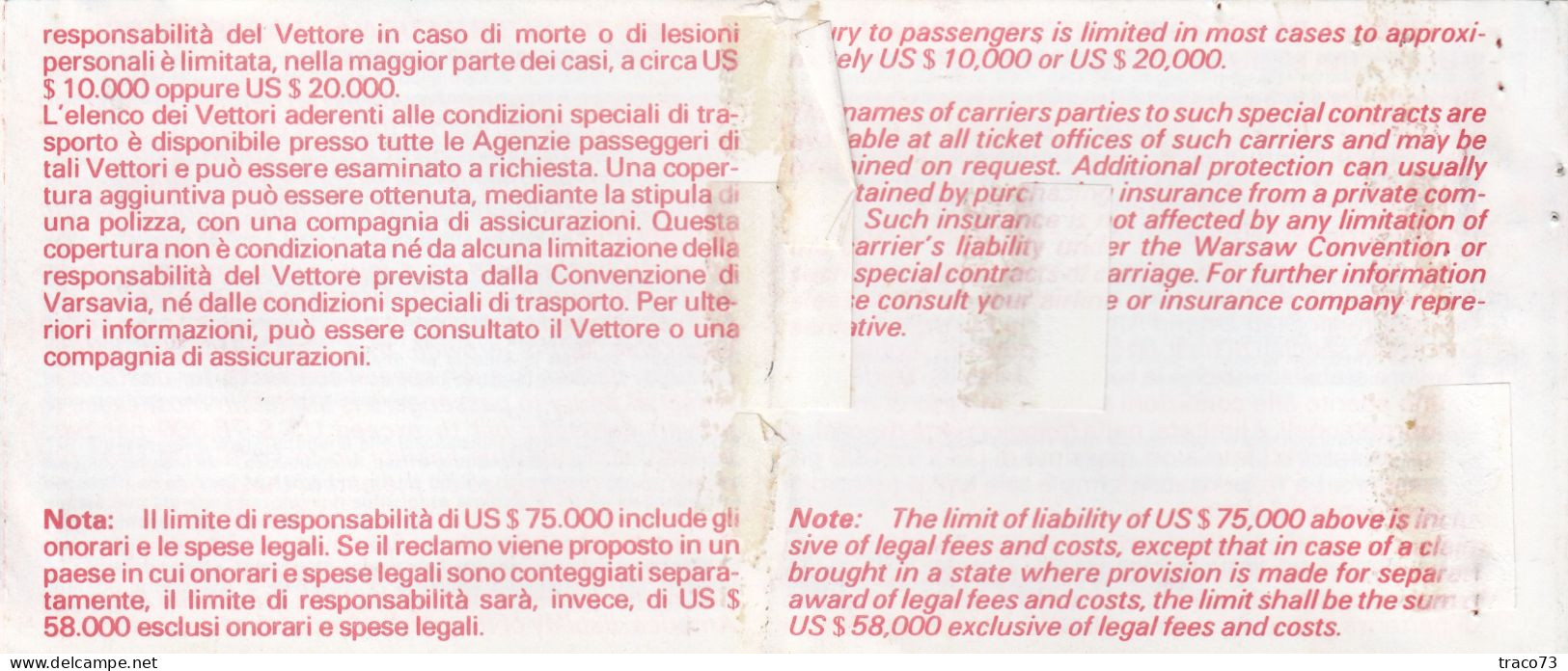 INTERNATIONAL AIR TRANSPORT ASSOCIATION - IATA /  BIGLIETTO  _ PASSENGER TICKET  _ 1989 - Wereld