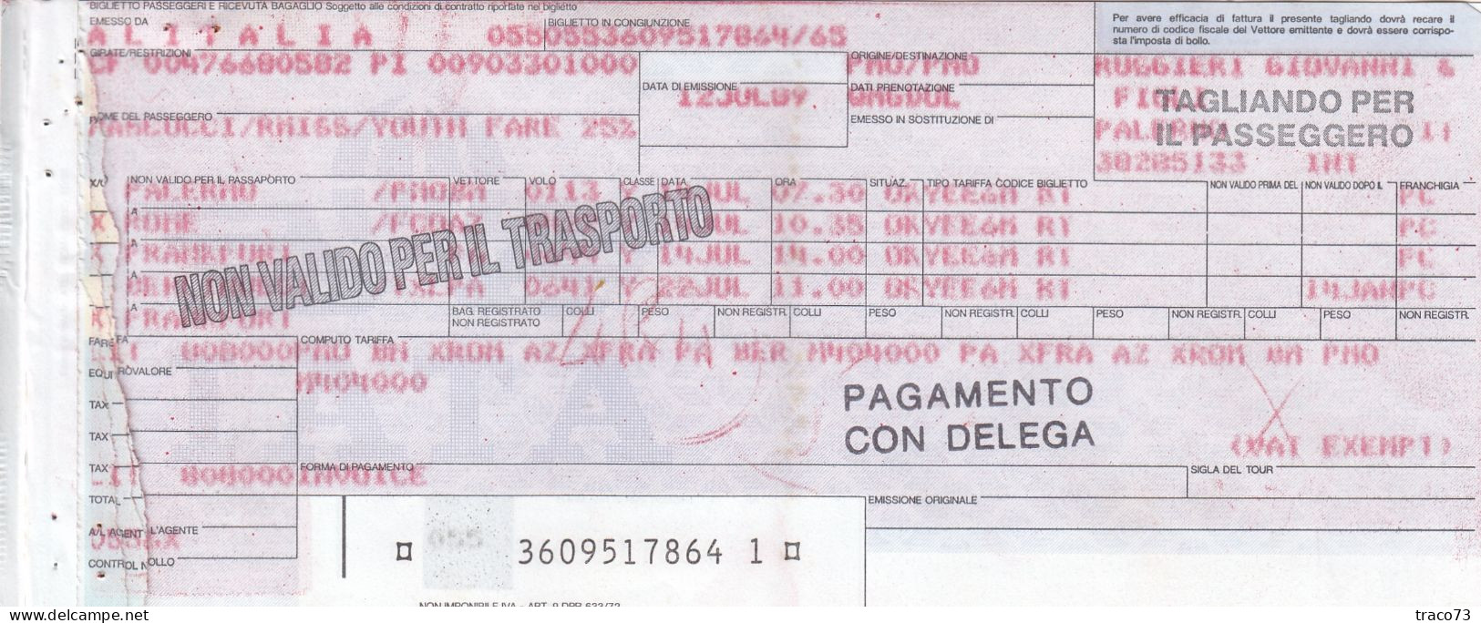 INTERNATIONAL AIR TRANSPORT ASSOCIATION - IATA /  BIGLIETTO  _ PASSENGER TICKET  _ 1989 - Mundo