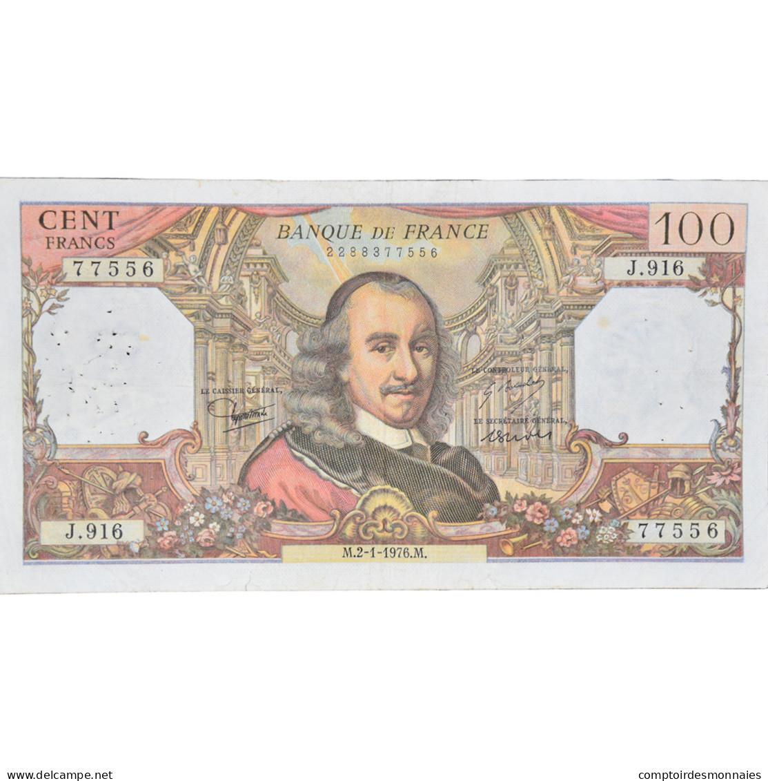 France, 100 Francs, Corneille, 1976, J.91677556, TTB, Fayette:65.51, KM:149f - 100 F 1964-1979 ''Corneille''