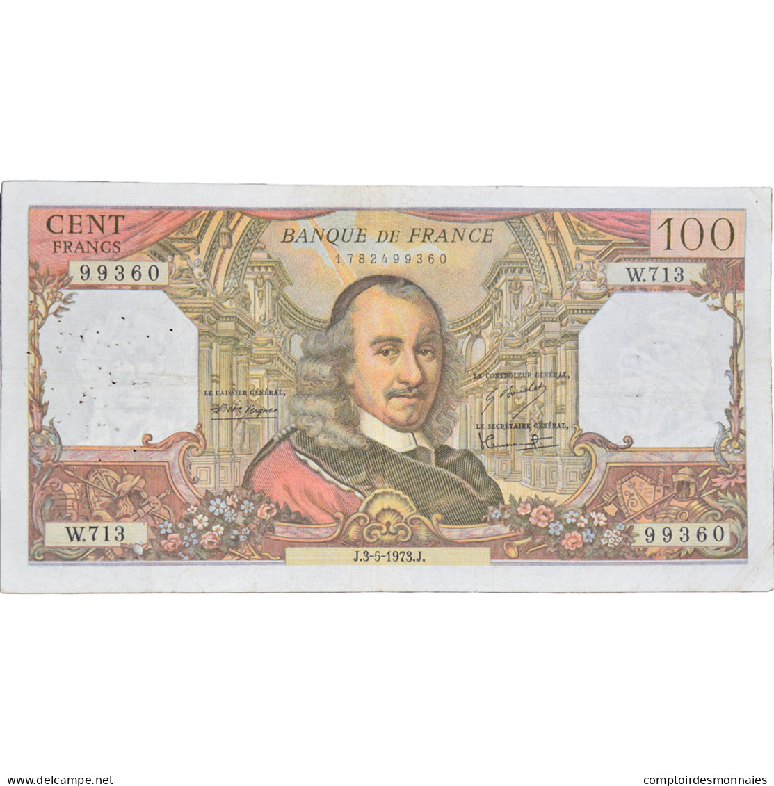 France, 100 Francs, Corneille, 1973, W.71399360, TB+, Fayette:65.42, KM:149d - 100 F 1964-1979 ''Corneille''