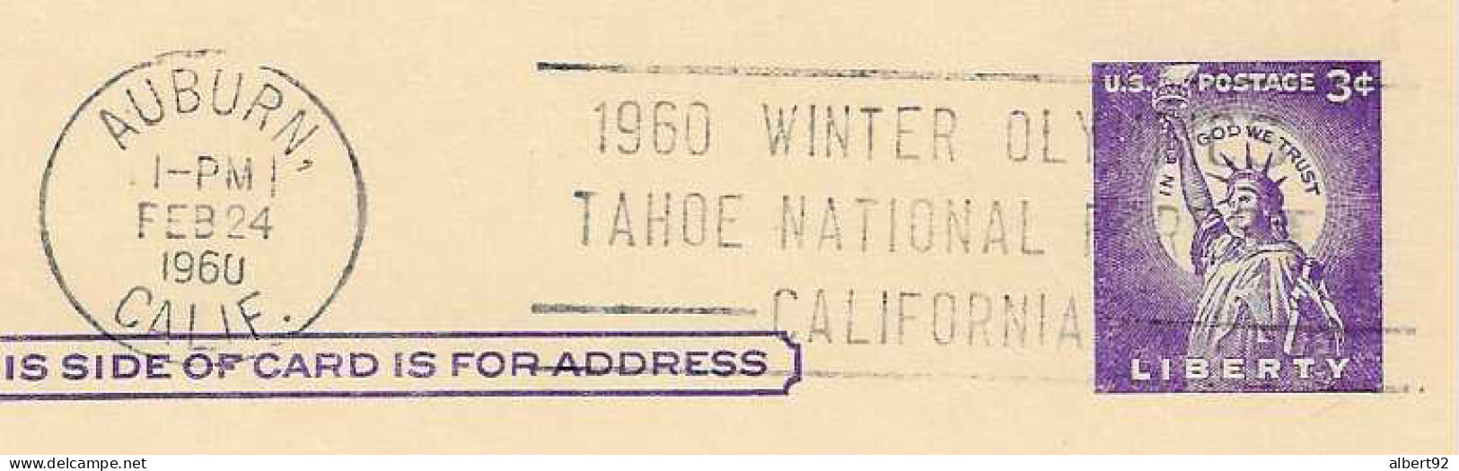 1960 Jeux Olympiques D'Hiver De Squaw Valley : Flamme Postale Annonce D'Auburn (type 2) - Winter 1960: Squaw Valley