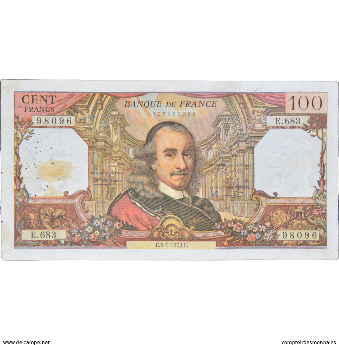 France, 100 Francs, Corneille, 1973, E.68398096, TB, Fayette:65.41, KM:149d - 100 F 1964-1979 ''Corneille''