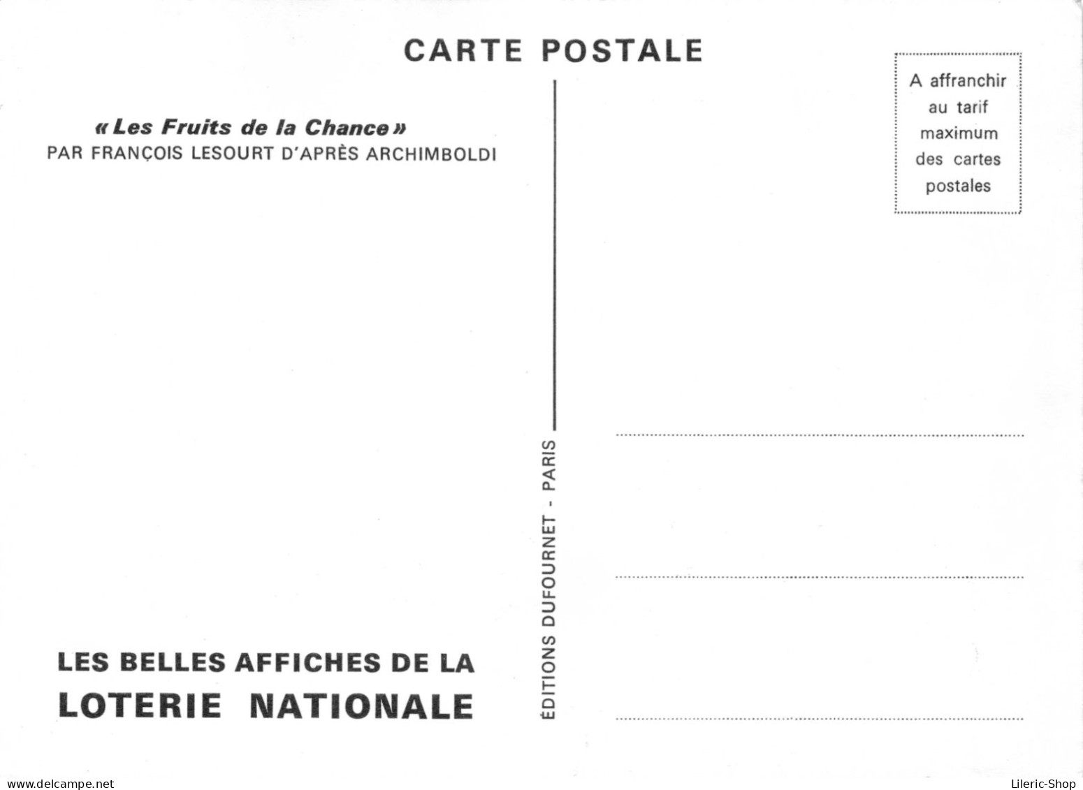 LES BELLES AFFICHES DE LA LOTERIE NATIONALE « Les Fruits De La Chance » PAR FRANÇOIS LESOURT D'APRÈS ARCHIMBOLDI - 1900-1949