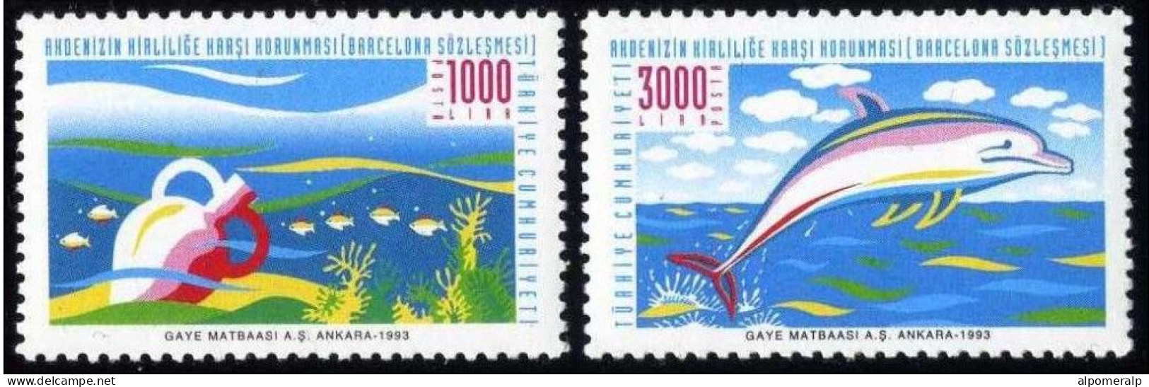 Türkiye 1993 Mi 3002-3003 MNH Protection Of Mediterranean Sea | Amphora On Sea Floor, Dolphin Jumping - Neufs