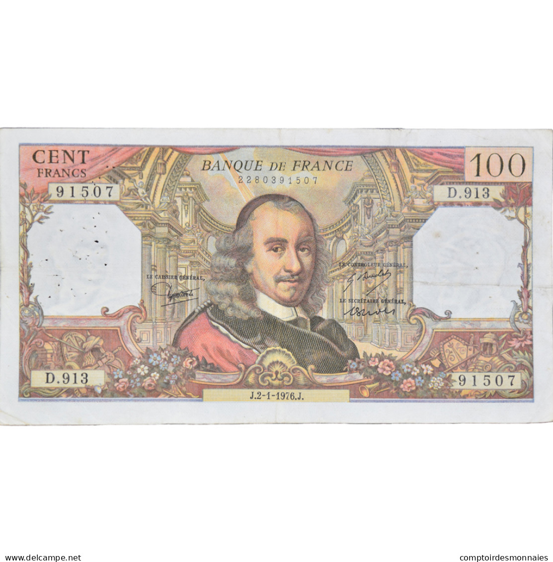 France, 100 Francs, Corneille, 1976, D.91391507, TB, Fayette:65.51, KM:149f - 100 F 1964-1979 ''Corneille''