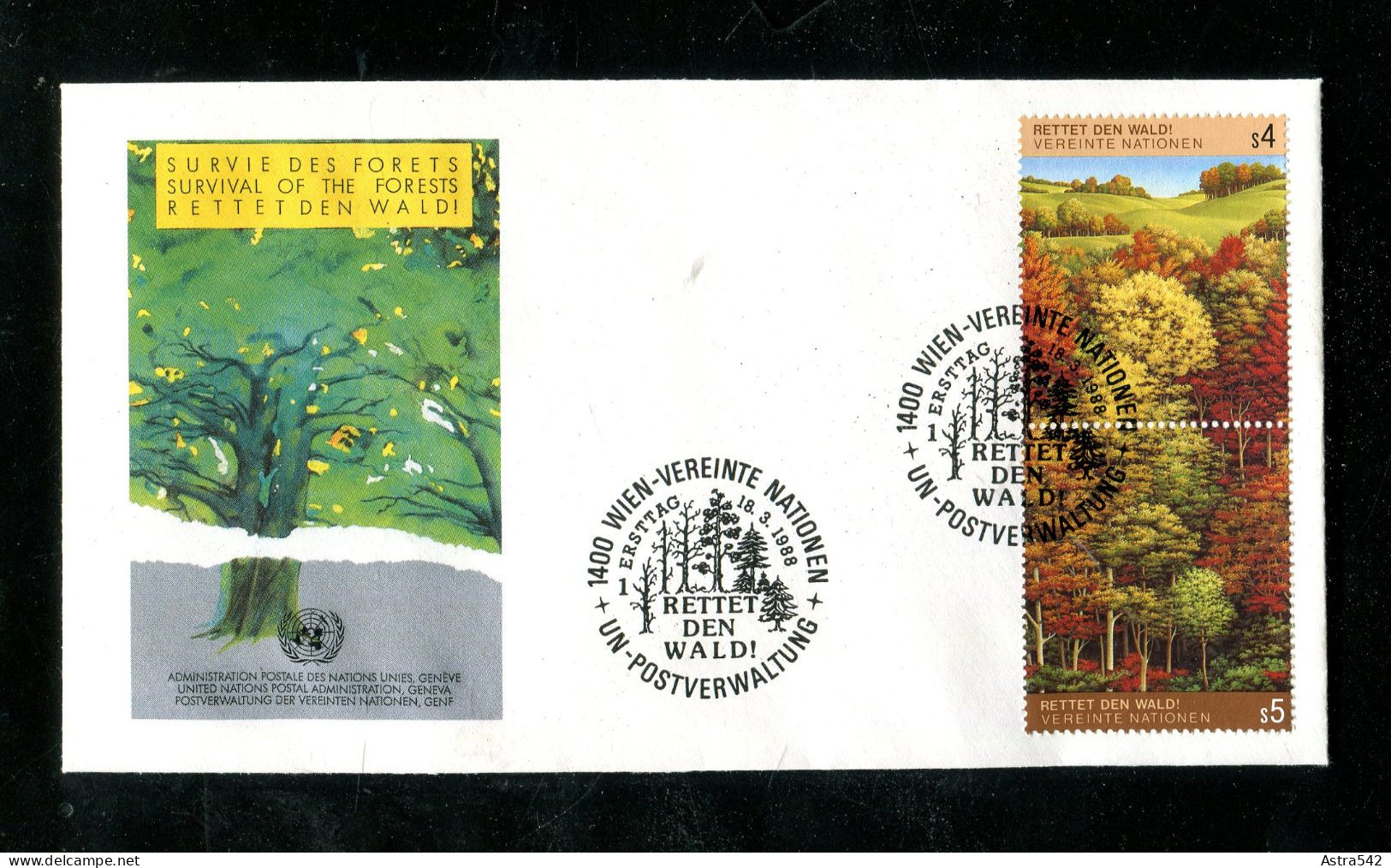 "UNO-WIEN" 1988, Mi. 81/82 "Rettet Den Wald" Paar Auf Maximumkarte (19791) - Cartes-maximum