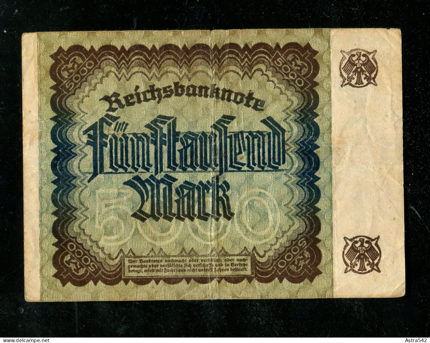 "DEUTSCHES REICH" 1922, Reichsbanknote "5000 Mark", Gute Bedarfserhaltung (19792) - 5000 Mark