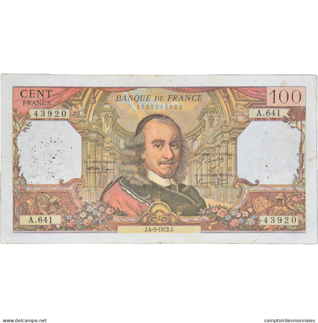 France, 100 Francs, Corneille, 1972, A.641439920, TB, Fayette:65.36, KM:149d - 100 F 1964-1979 ''Corneille''