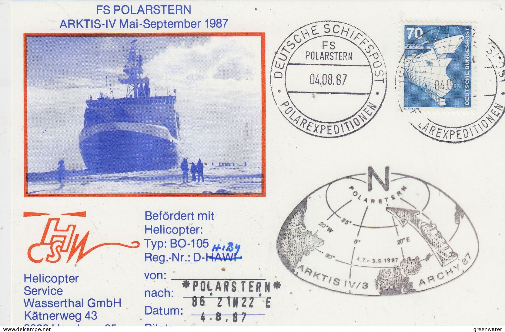 Germany FS Polarstern Heli Flight From Polarstern To Arctic Sea 4.8.1987 (SX176A) - Voli Polari