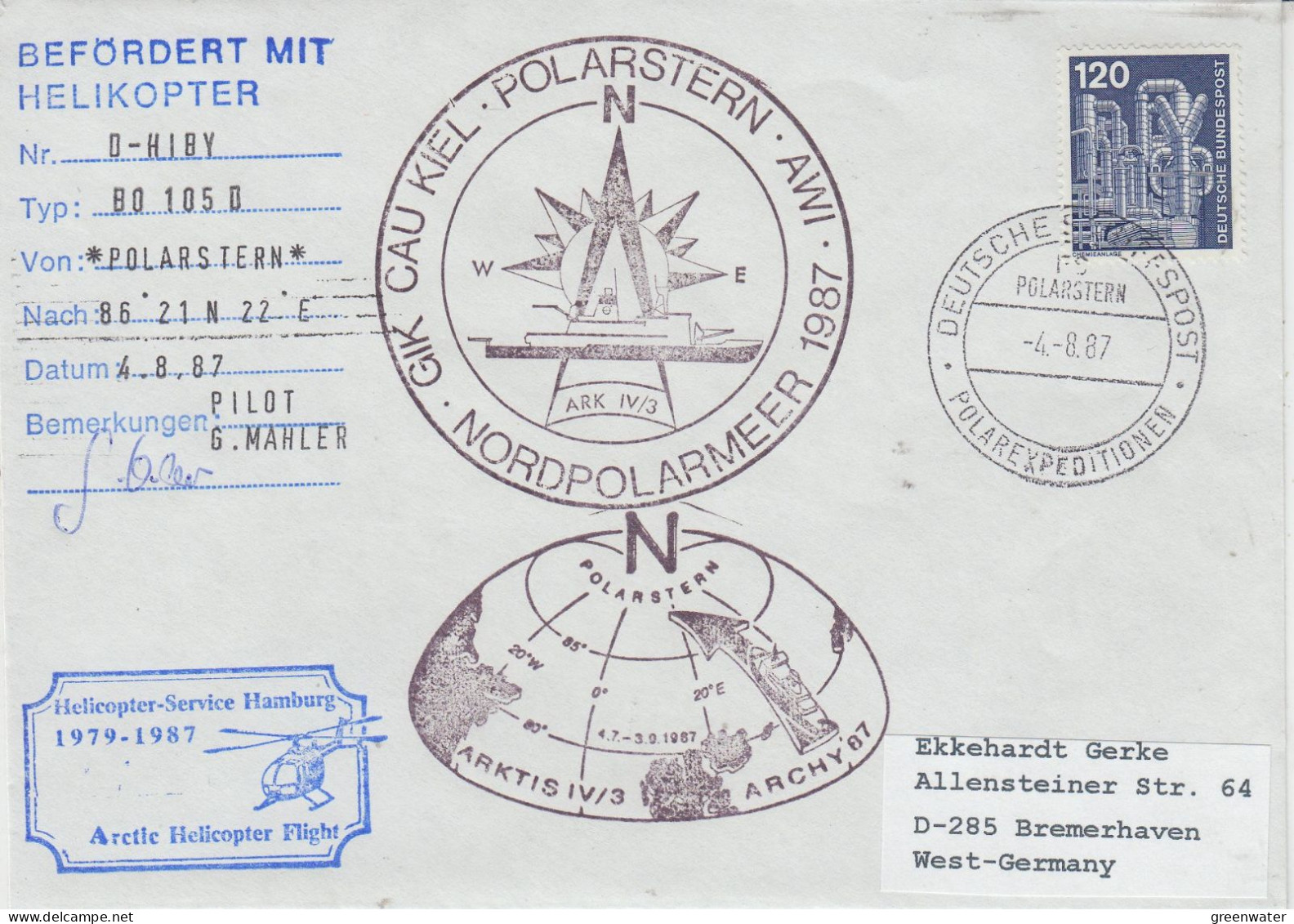Germany FS Polarstern Heli Flight From Polarstern To Arctic Sea 4.8.1987 (SX176B) - Vols Polaires