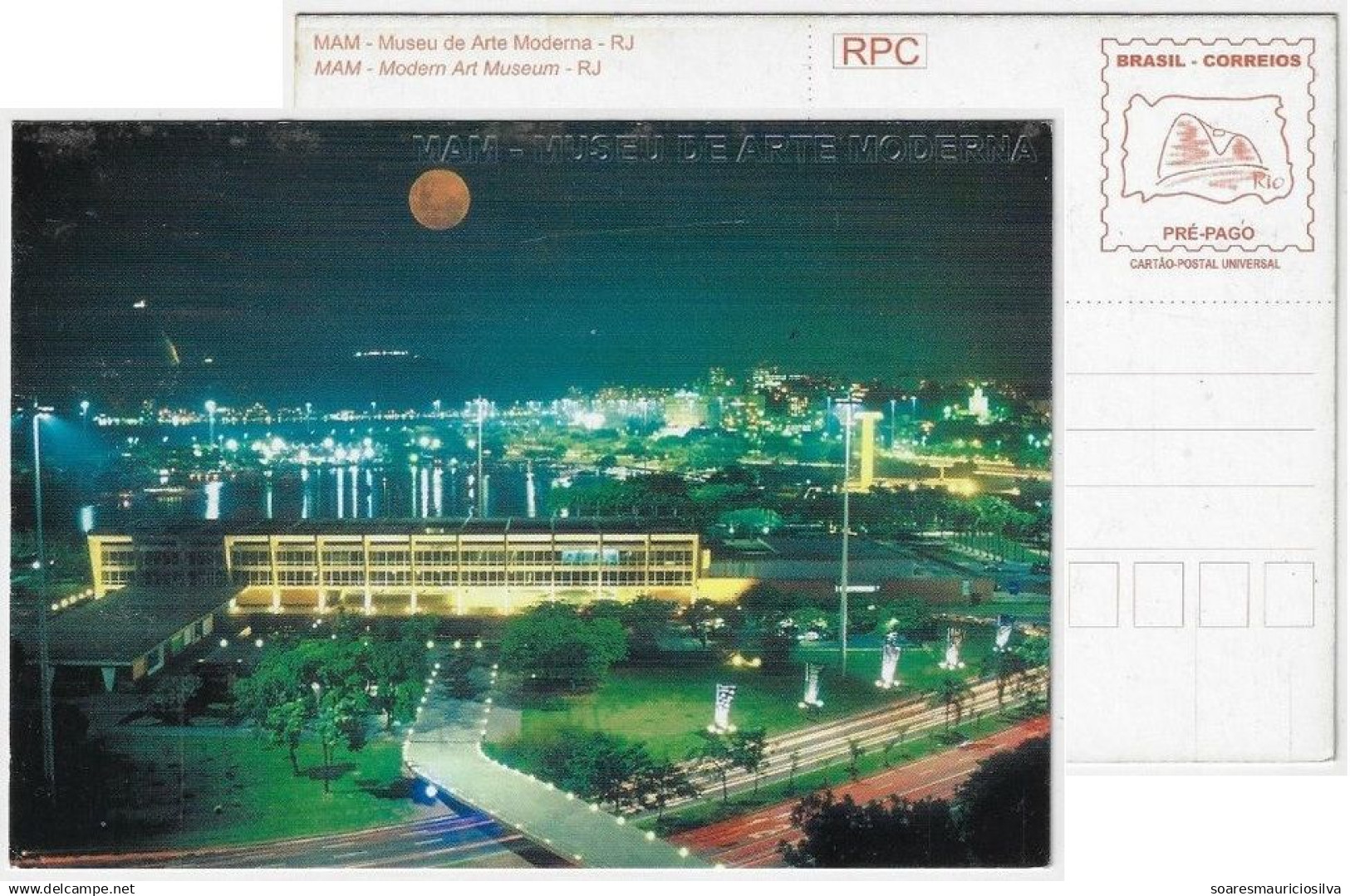 Brazil 2002 Postal Stationery Card RHM-BP-227 Modern Art Museum In Rio De Janeiro Night Moon Bridge Unused Catalog US$10 - Entiers Postaux