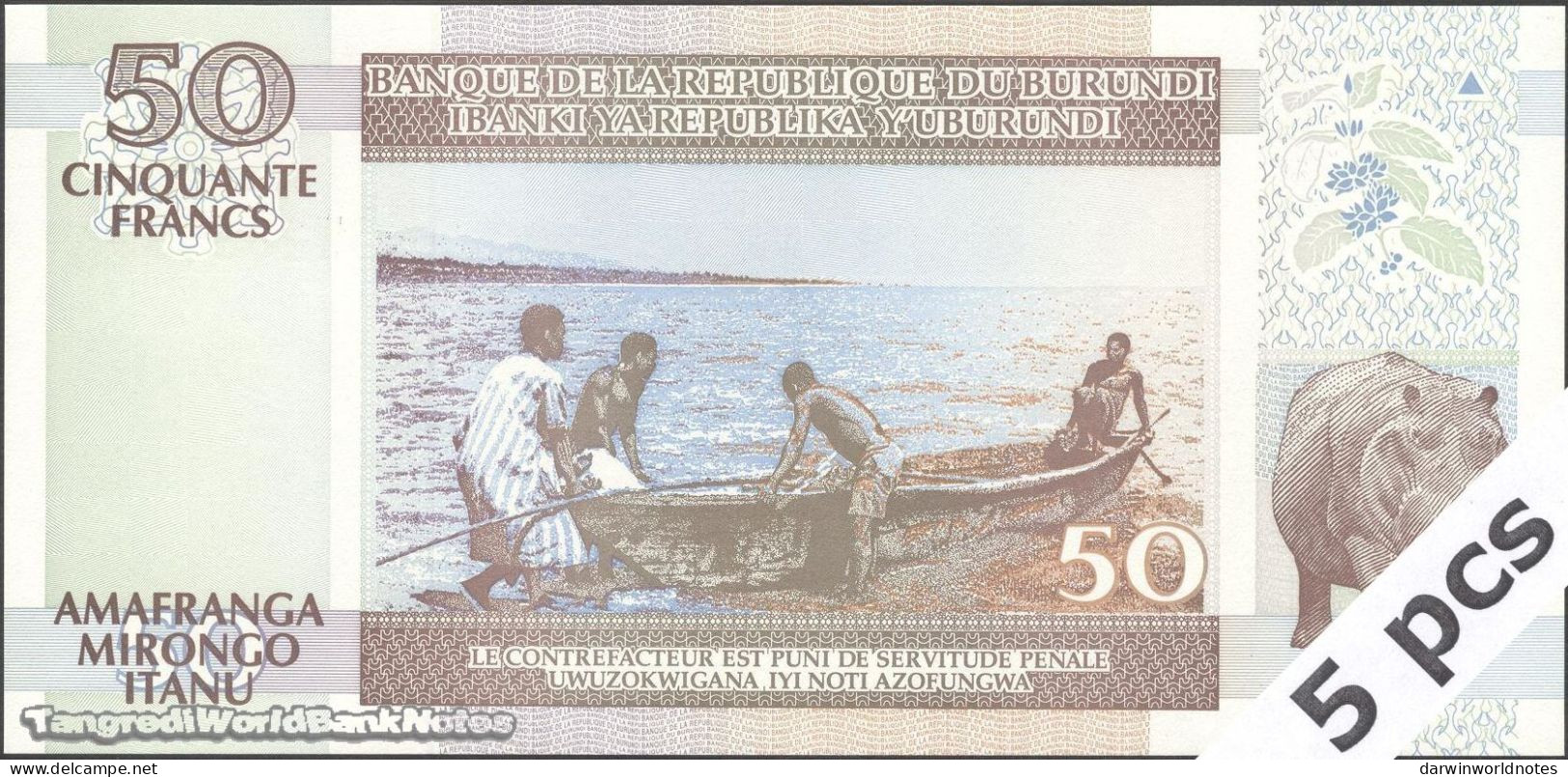 DWN - BURUNDI P.36g - 50 Francs 2007 UNC Various Prefixes DEALERS LOT X 5 - Burundi