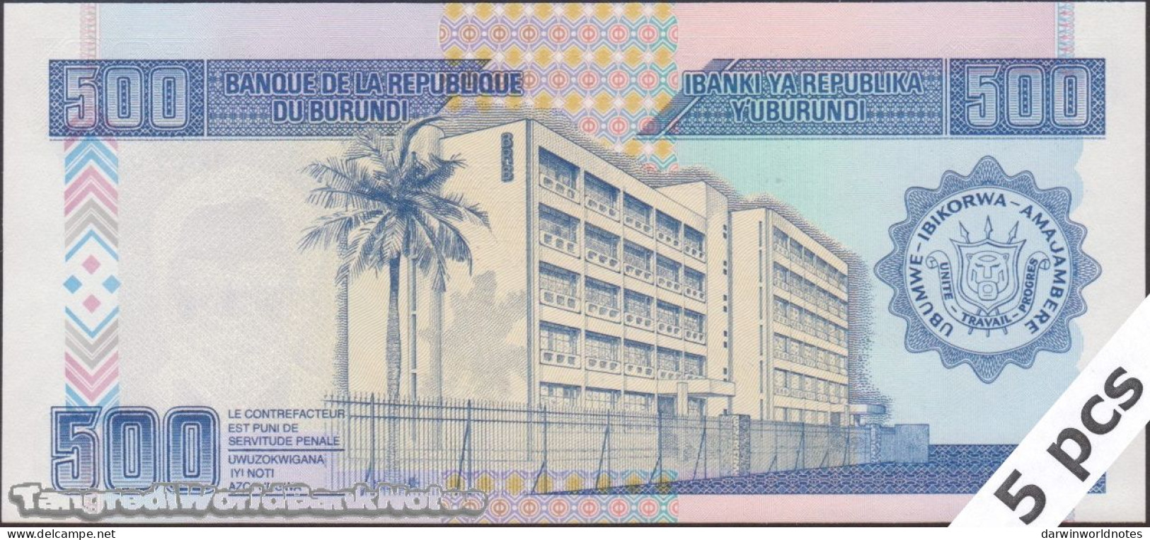 DWN - BURUNDI P.37A - 500 Francs 2005 UNC Various Prefixes DEALERS LOT X 5 - Burundi