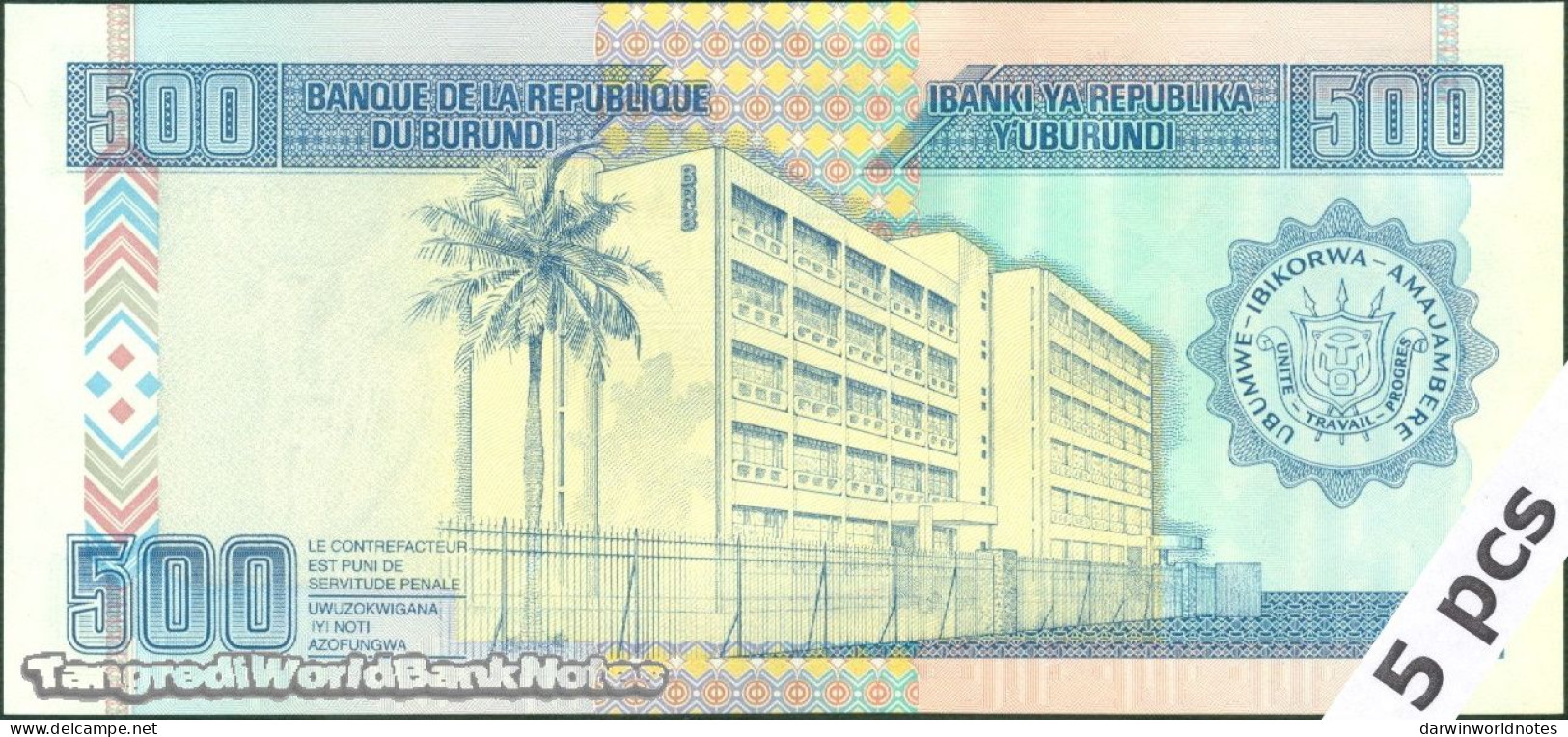 DWN - BURUNDI P.38c - 500 Francs 2003 UNC Various Prefixes DEALERS LOT X 5 - Burundi