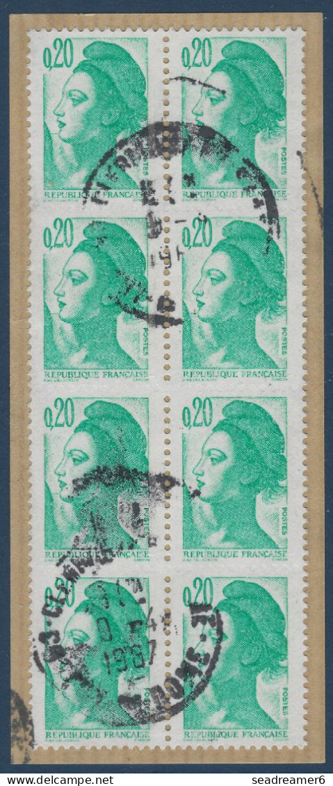 Liberté N° 2181 20c Vert Bloc De 8 Sur Fragment Oblitéré Avec Découpe Des Dents Horizontales Defectueuses (BLIND ZHAN) - 1982-1990 Vrijheid Van Gandon