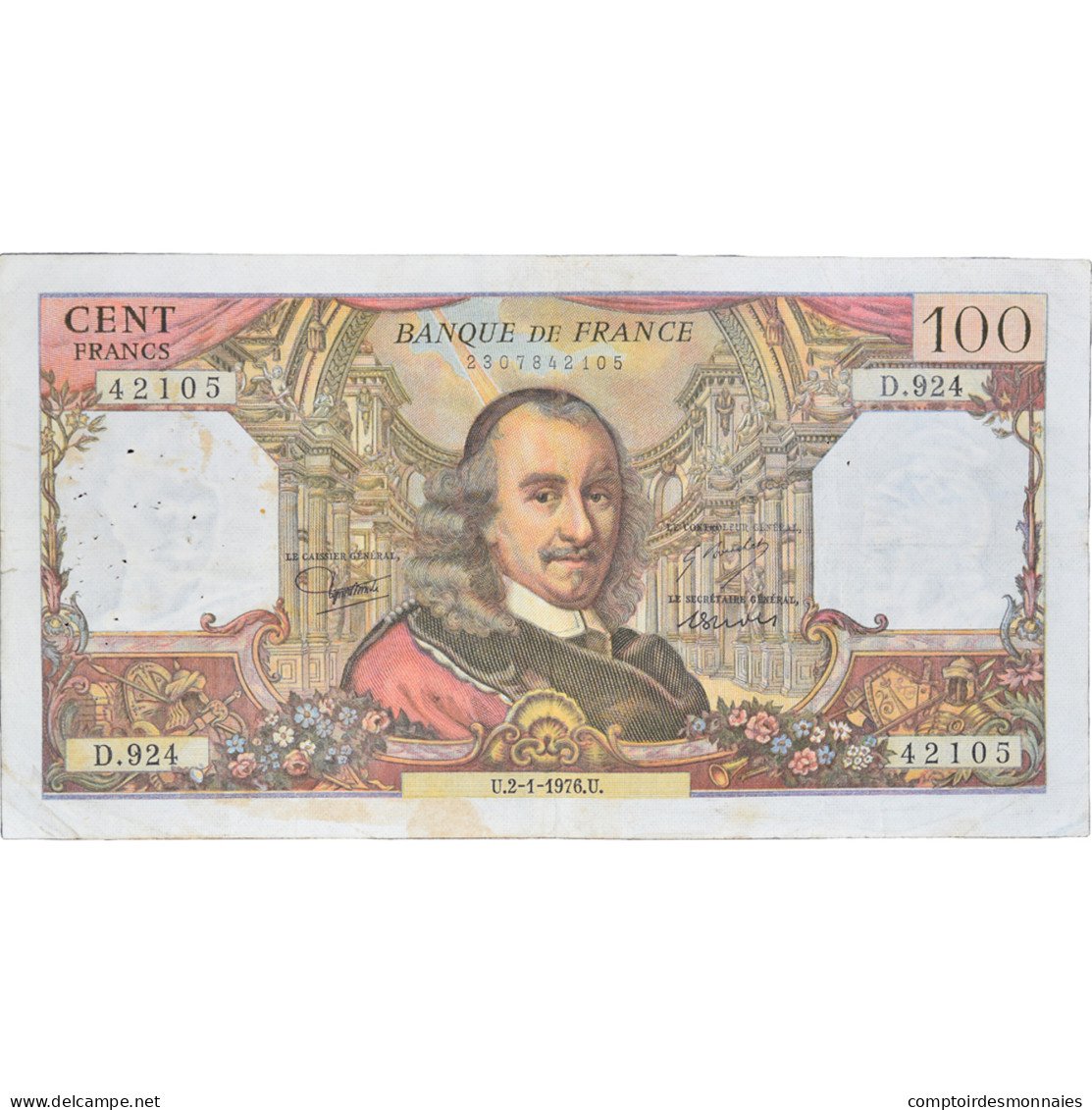 France, 100 Francs, Corneille, 1976, D.92442105, TB+, Fayette:65.51, KM:149f - 100 F 1964-1979 ''Corneille''