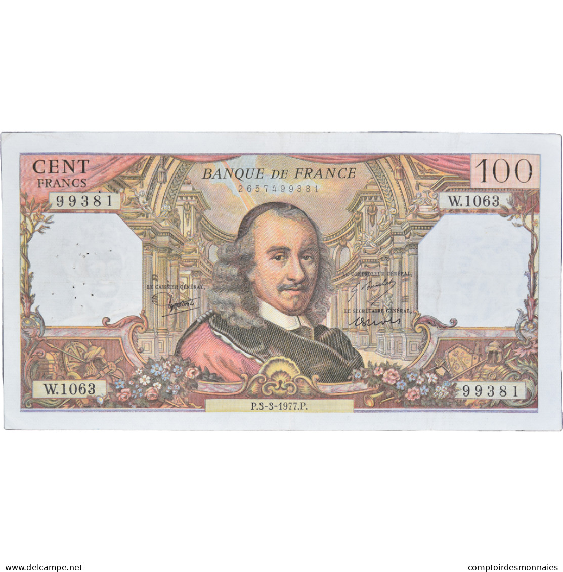 France, 100 Francs, Corneille, 1977, W.106399381, TTB, Fayette:65.57, KM:149f - 100 F 1964-1979 ''Corneille''