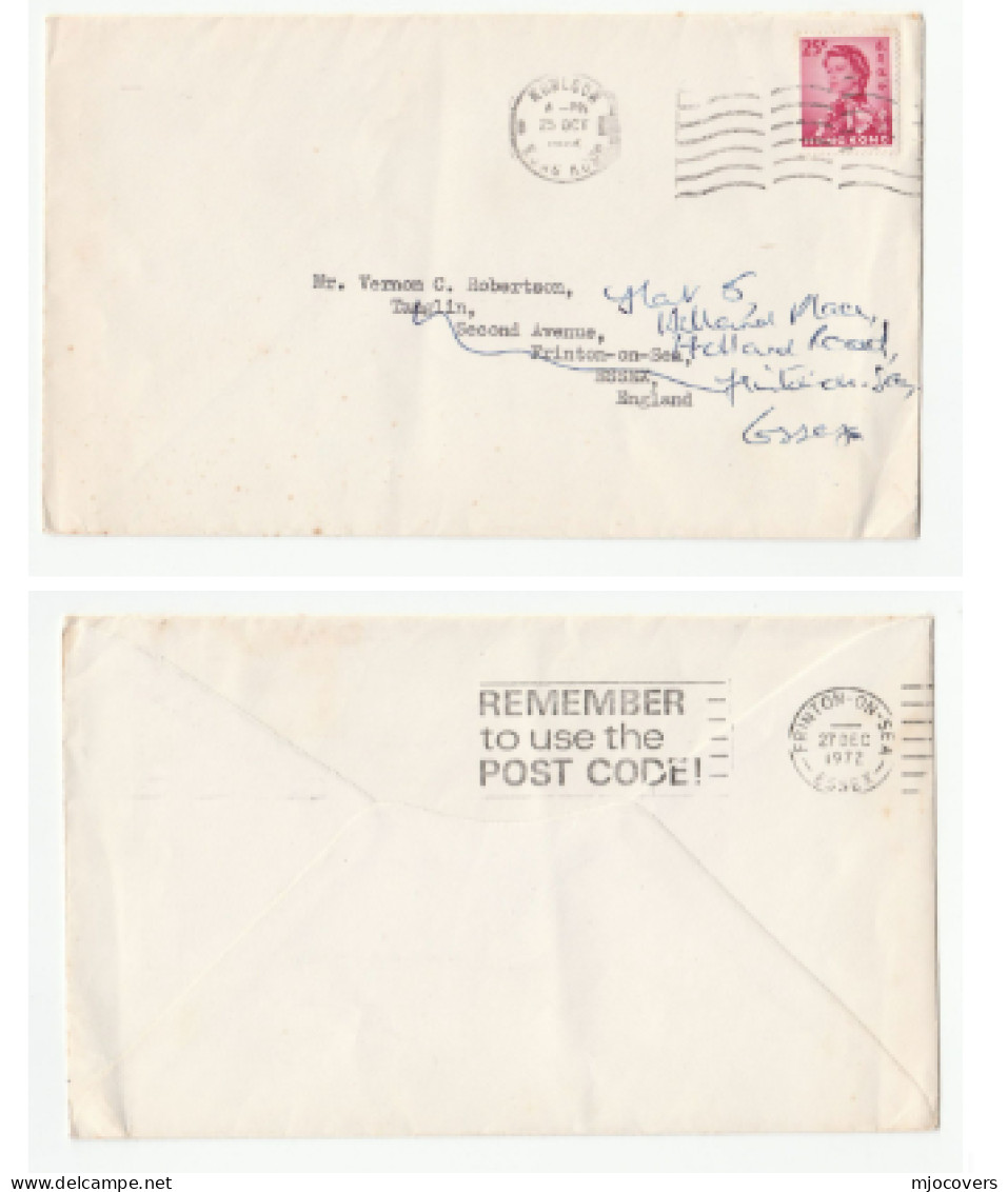 1972 HONG KONG To BURTON ON SEA GB Cover Post Code Slogan China Stamps - Covers & Documents