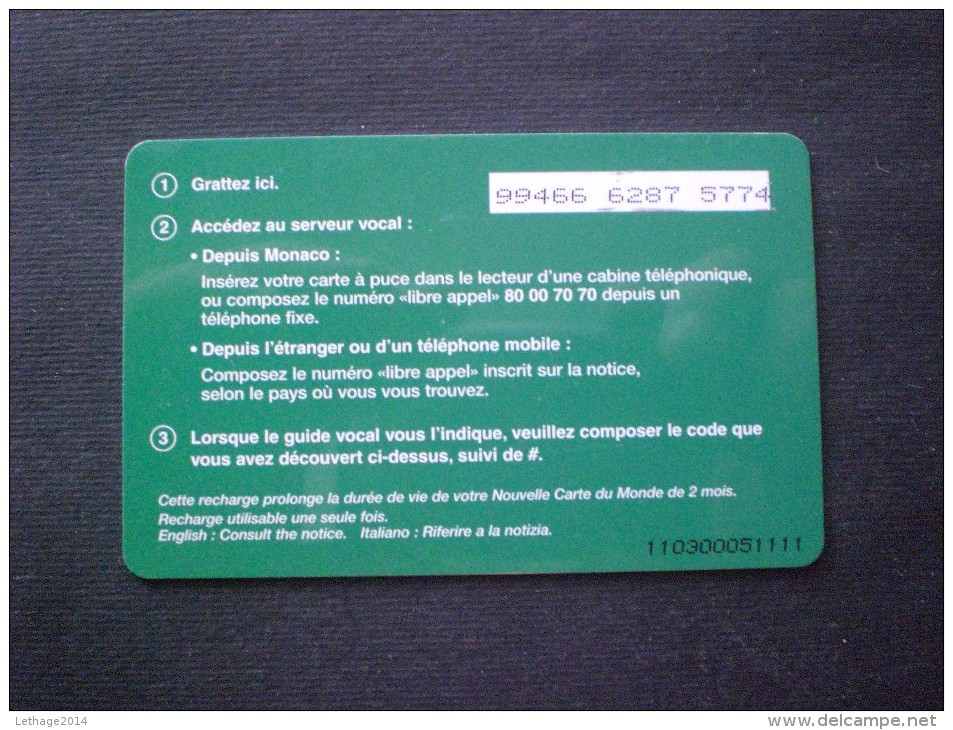 CARTE  TELEPHONE  MONACO MONTE CARLO EURO 7,50 RARE!! - Mónaco